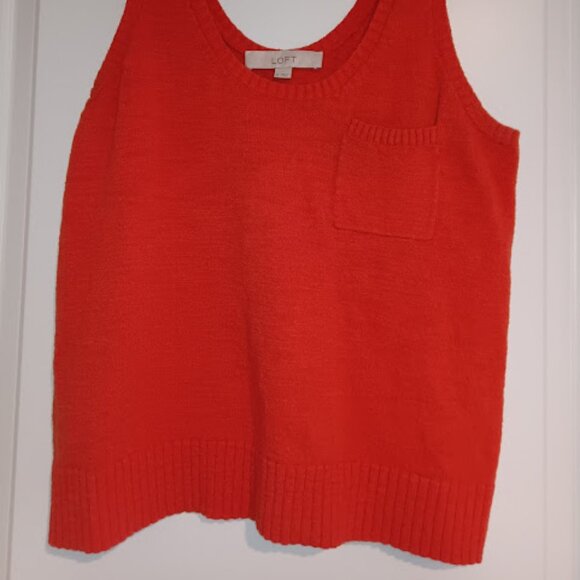 Loft Tank Top Women Med Orange Knit Pebble Pocket Sweater Tank Cottagecore Boho - Picture 1 of 8